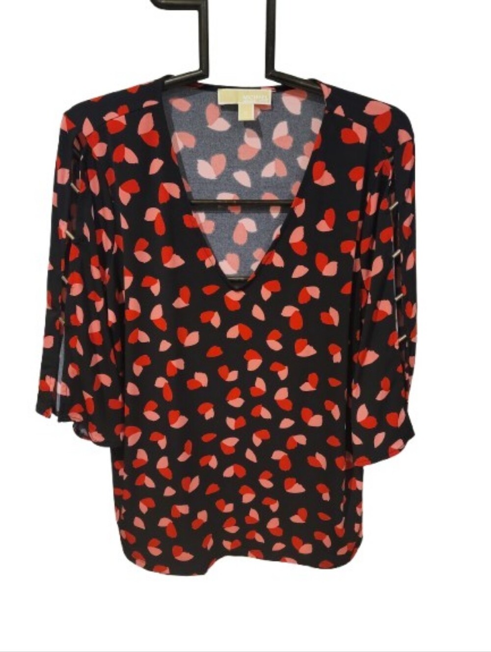 MICHAEL Michael Kors Black Blouse with Red and Pink Petal Print XL - Picture 3 of 12